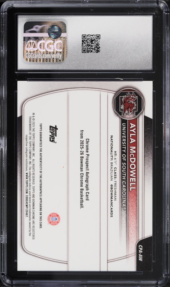 2025 Bowman Chrome Red Geometric Refractor Ayla McDowell PROSPECT AUTO /5 #CPA-AW CGC 10 GEM