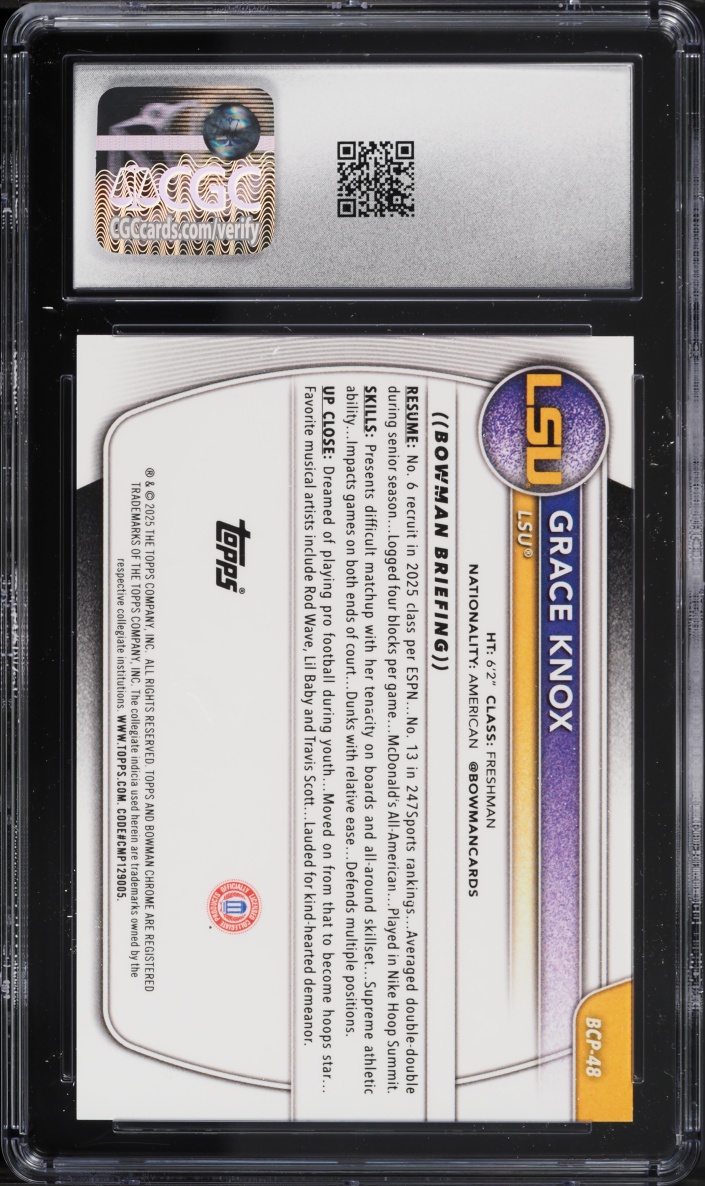 2025 Bowman Chrome Orange Geometric Refractor Grace Knox PROSPECT /25 #BCP-48 CGC 10 GEM MINT