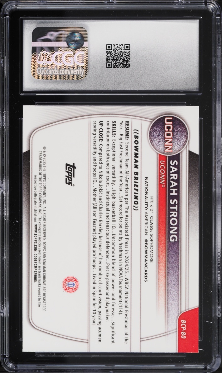 2025 Bowman Chrome Speckle Refractor Sarah Strong PROSPECT /299 #BCP-80 CGC 9.5 MINT+