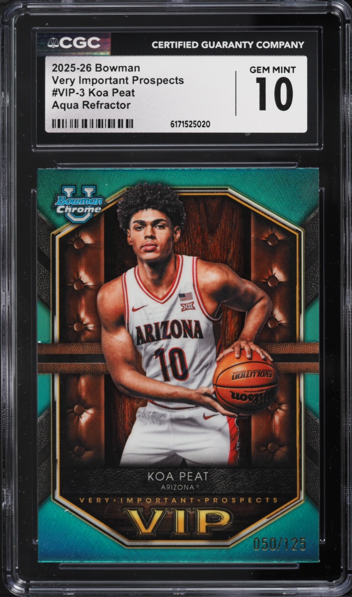 2025 Bowman Very Important Prospects Aqua Refractor Koa Peat ROOKIE /125 #VIP-3 CGC 10 GEM MINT