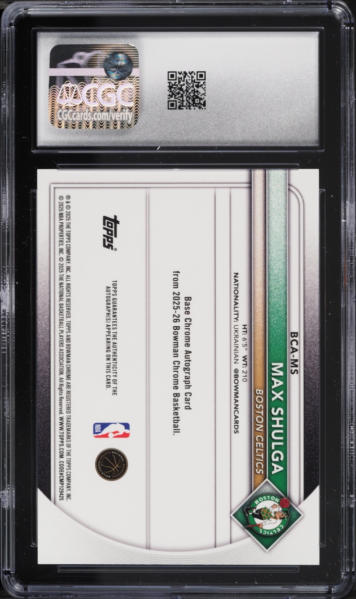 2025 Bowman Chrome Max Shulga ROOKIE AUTO #BCA-MS CGC 8.5 NM-MT+