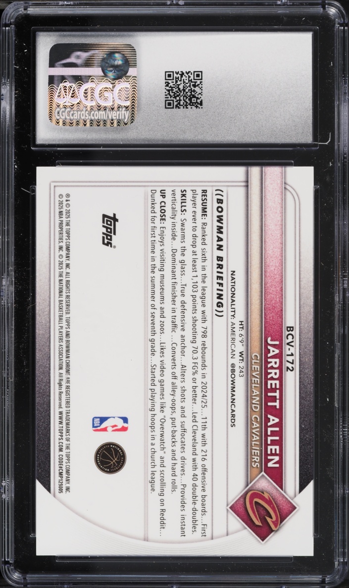 2025 Bowman Chrome Black Geometric Refractor Jarrett Allen /10 #BCV-172 CGC 9 MINT