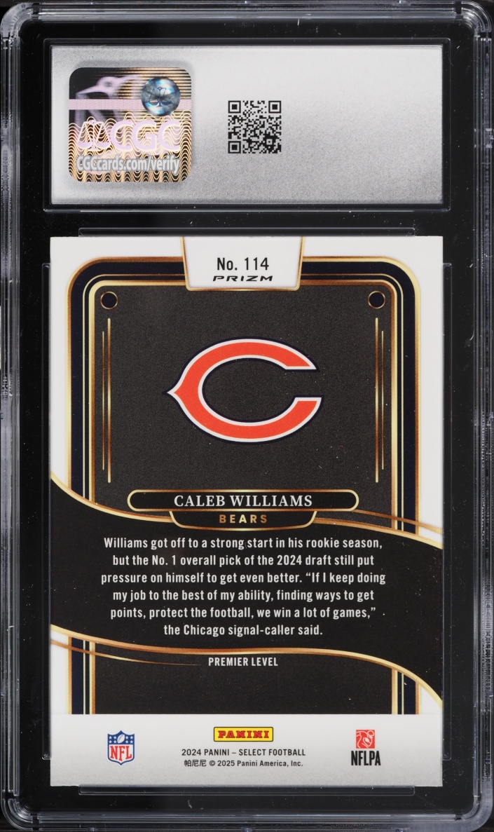 2024 Select Premier Level Black & Red Shock Prizm Caleb Williams ROOKIE #114 CGC 9 MINT