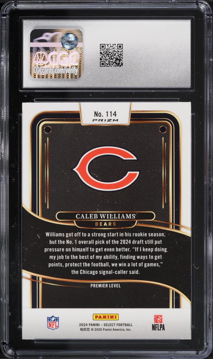 2024 Select Premier Level Black & Red Shock Prizm Caleb Williams ROOKIE #114 CGC 8.5 NM-MT+