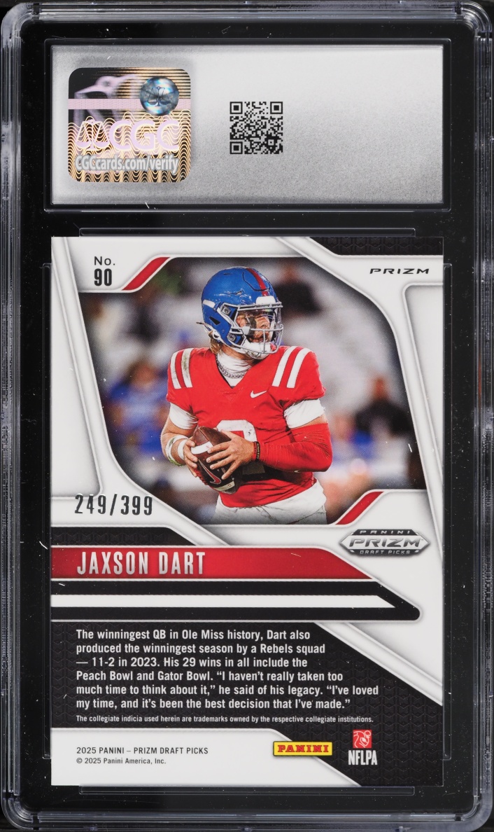 2025 Panini Prizm Draft Picks Red Jaxson Dart ROOKIE /399 #90 CGC 9 MINT