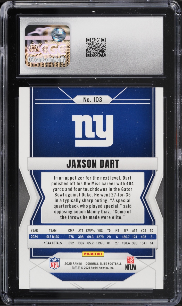 2025 Donruss Elite Green Disco Jaxson Dart ROOKIE #103 CGC 9 MINT