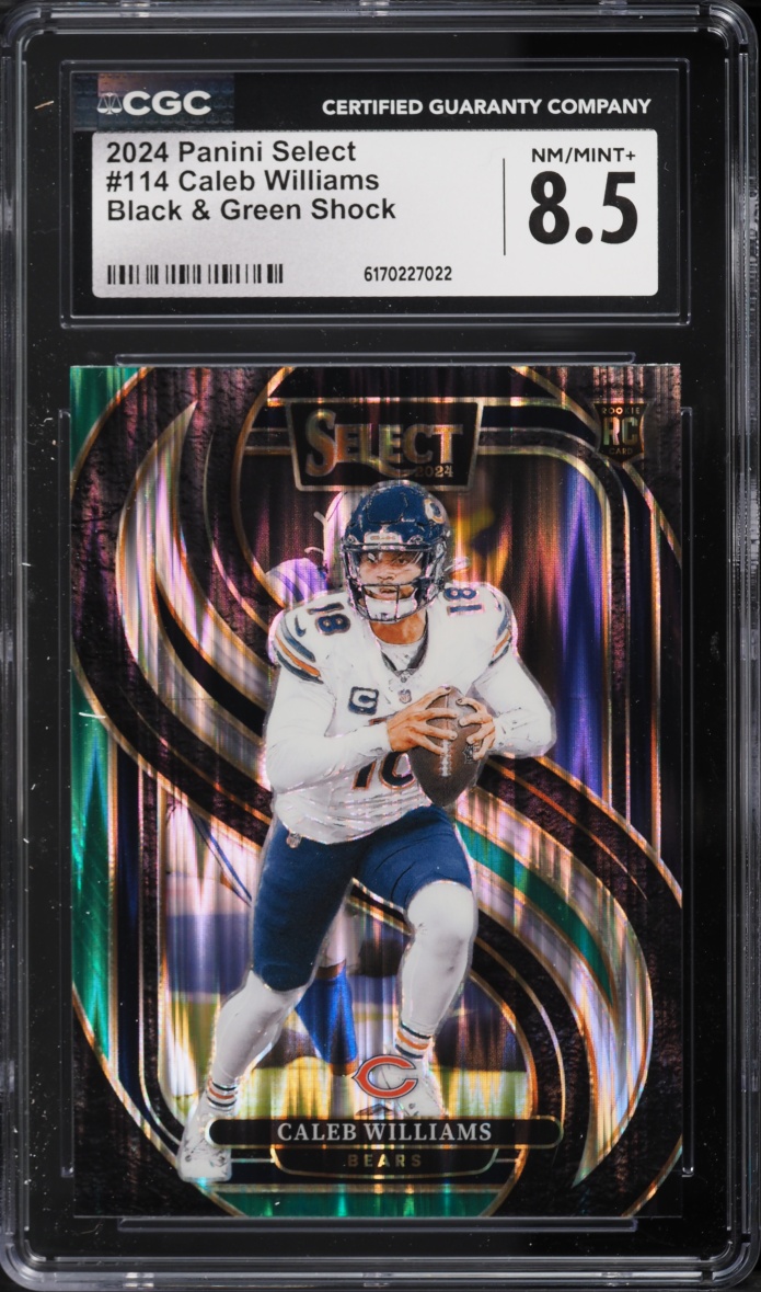 2024 Select Premier Level Black & Green Shock Prizm Caleb Williams ROOKIE #114 CGC 8.5 NM-MT+