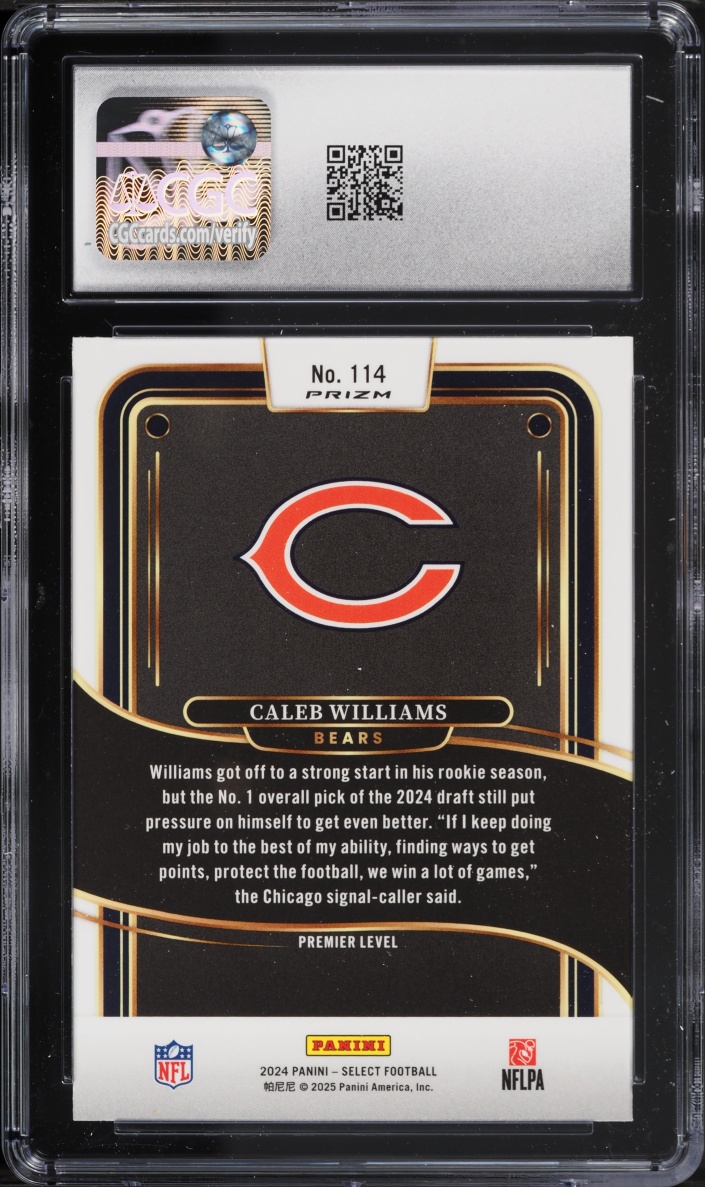 2024 Select Premier Level Black & Green Shock Prizm Caleb Williams ROOKIE #114 CGC 8.5 NM-MT+