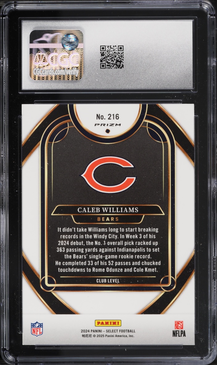 2024 Select Club Level Black & Green Shock Prizm Caleb Williams ROOKIE #216 CGC 9 MINT