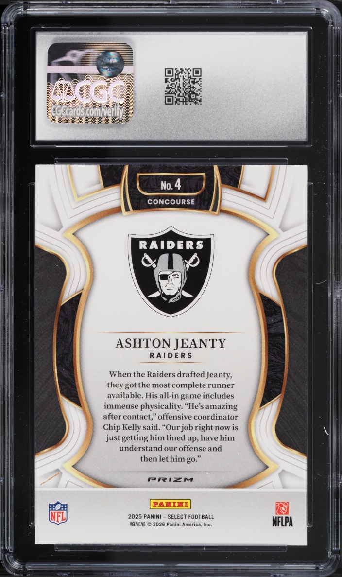 2025 Select Concourse Green & Yellow Shock Ashton Jeanty ROOKIE #4 CGC 10 GEM MINT
