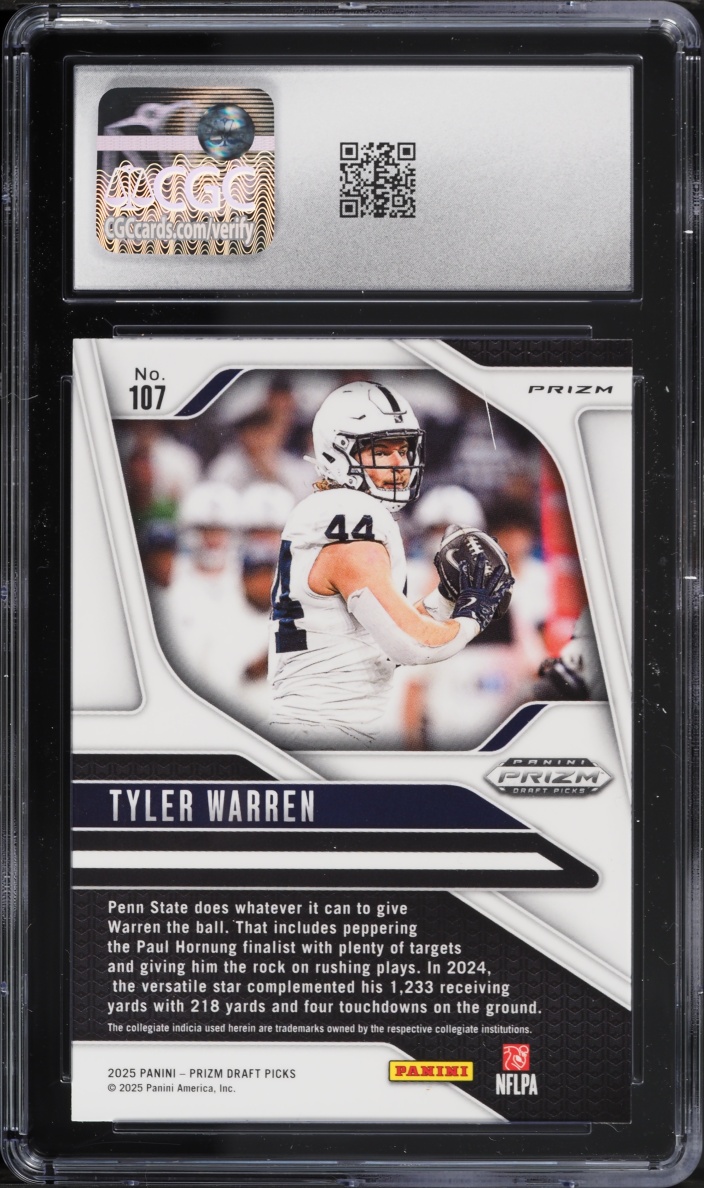 2025 Panini Prizm Draft Picks Silver Tyler Warren ROOKIE #107 CGC 10 GEM MINT