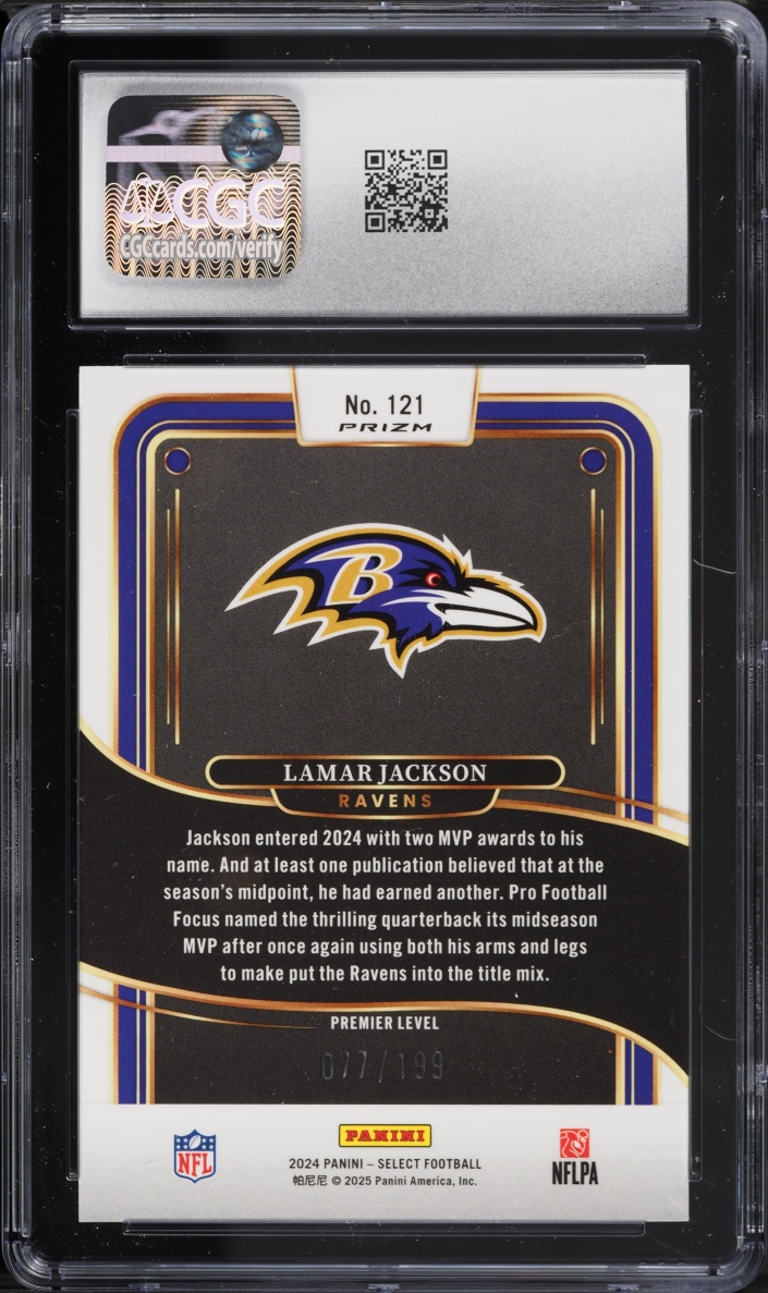 2024 Select Premier Level White Shock Lamar Jackson /199 #121 CGC 9 MINT