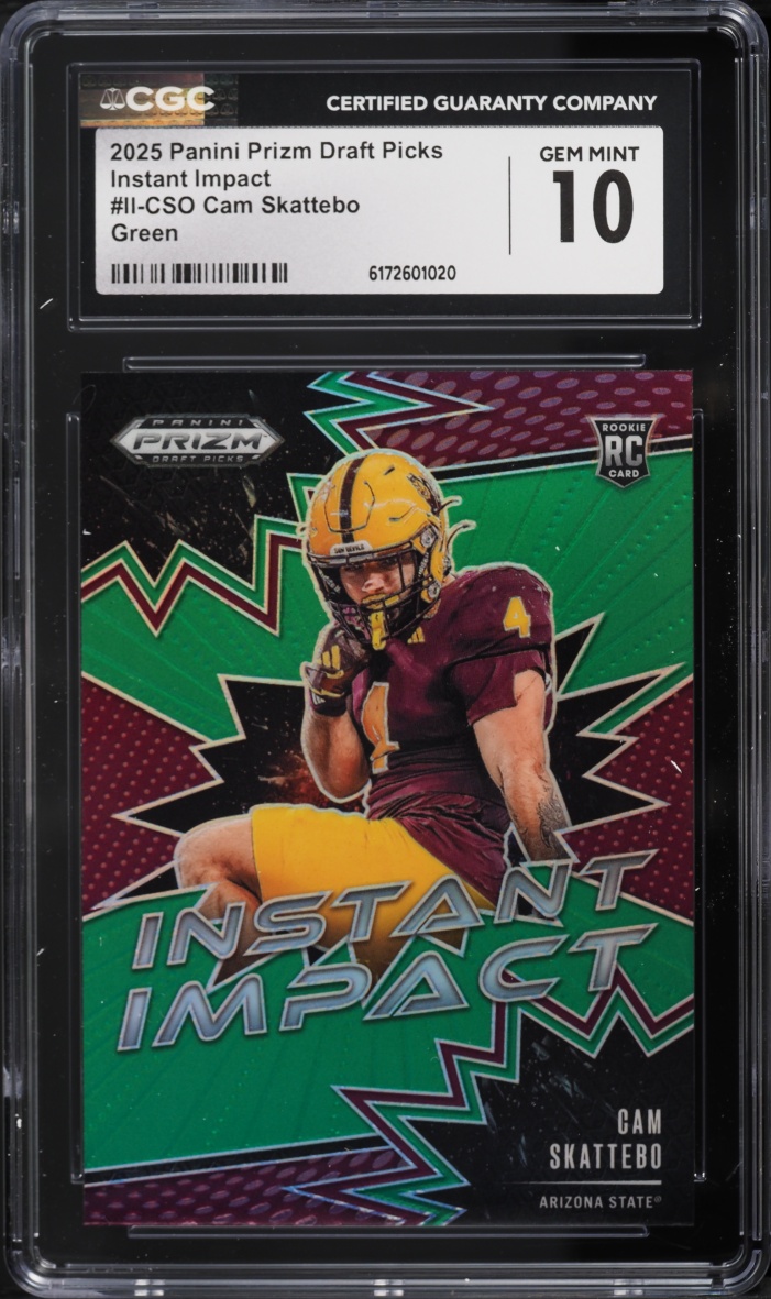 2025 Panini Prizm Draft Picks Instant Impact Green Cam Skattebo ROOKIE #II-CSO CGC 10 GEM MINT