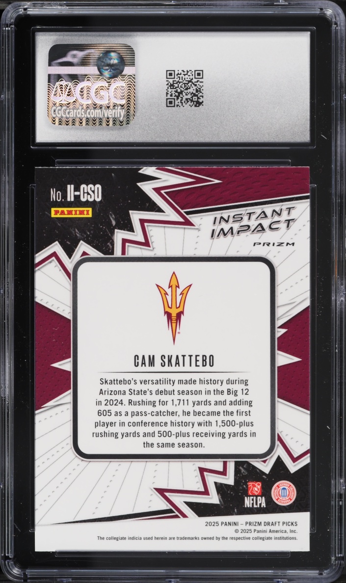 2025 Panini Prizm Draft Picks Instant Impact Green Cam Skattebo ROOKIE #II-CSO CGC 10 GEM MINT