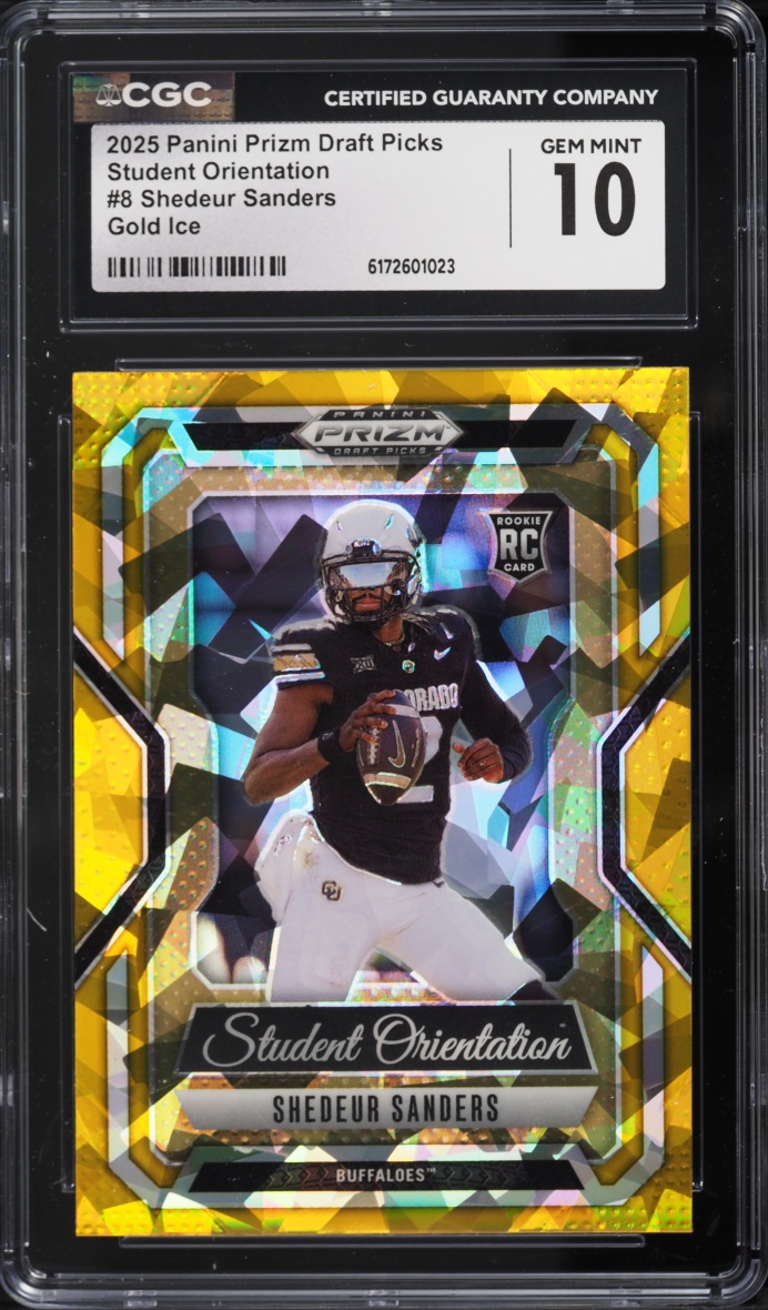2025 Panini Prizm Draft Picks Student Orientation Gold Ice Shedeur Sanders ROOKIE #8 CGC 10