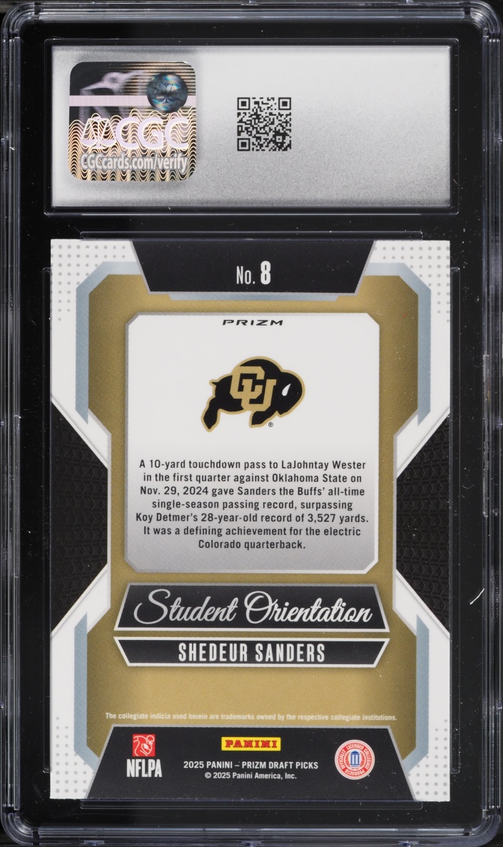 2025 Panini Prizm Draft Picks Student Orientation Gold Ice Shedeur Sanders ROOKIE #8 CGC 10