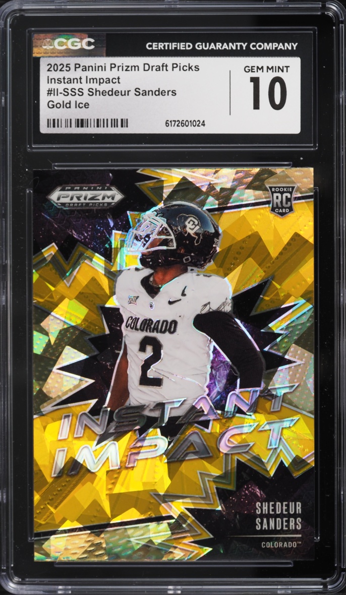2025 Panini Prizm Draft Picks Instant Impact Gold Ice Shedeur Sanders ROOKIE #II-SSS CGC 10