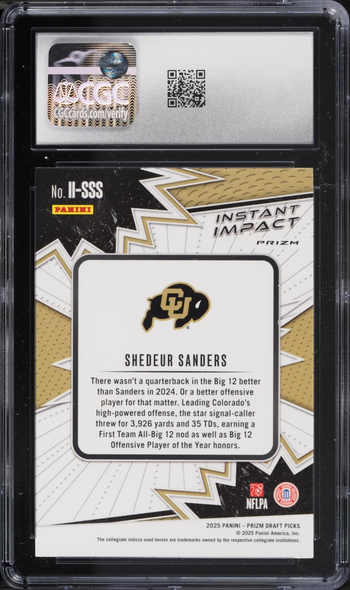 2025 Panini Prizm Draft Picks Instant Impact Gold Ice Shedeur Sanders ROOKIE #II-SSS CGC 10