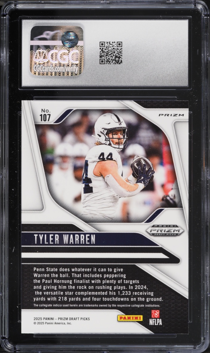 2025 Panini Prizm Draft Picks Purple Wave Tyler Warren ROOKIE #107 CGC 9 MINT