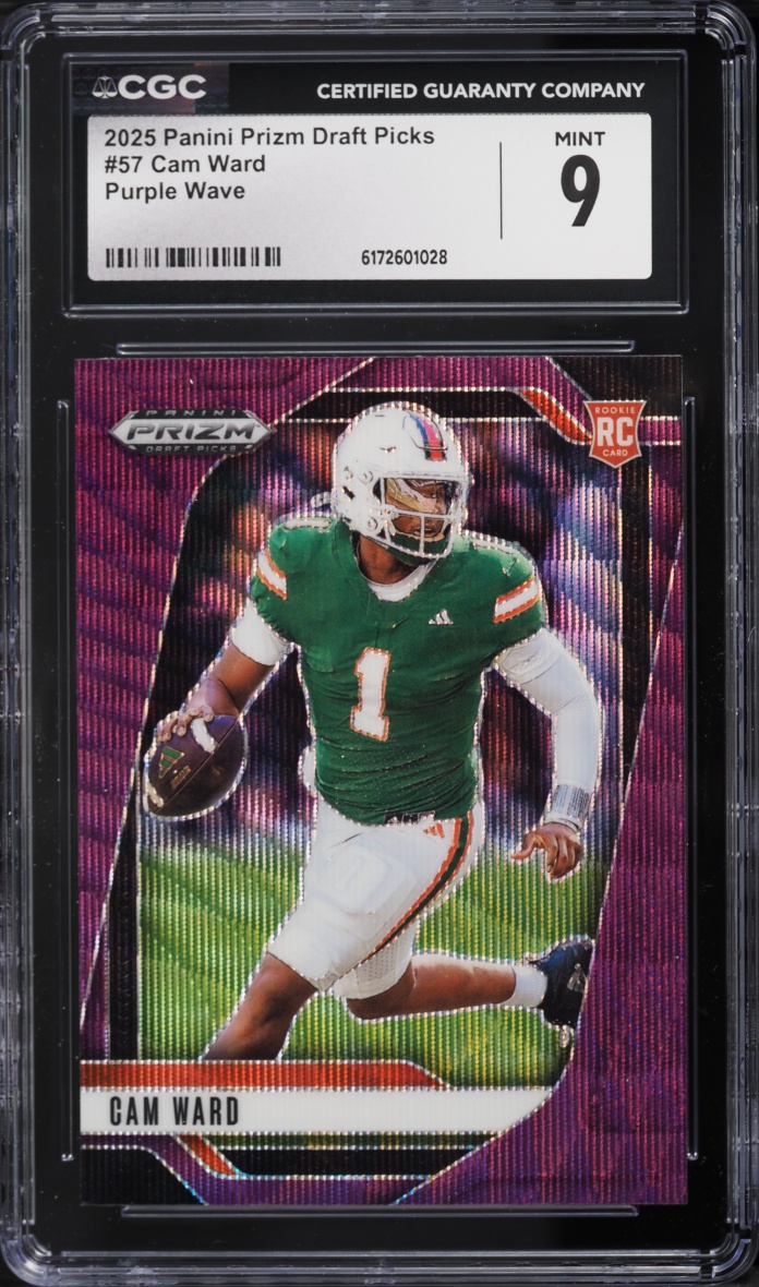 2025 Panini Prizm Draft Picks Purple Wave Cam Ward ROOKIE #57 CGC 9 MINT
