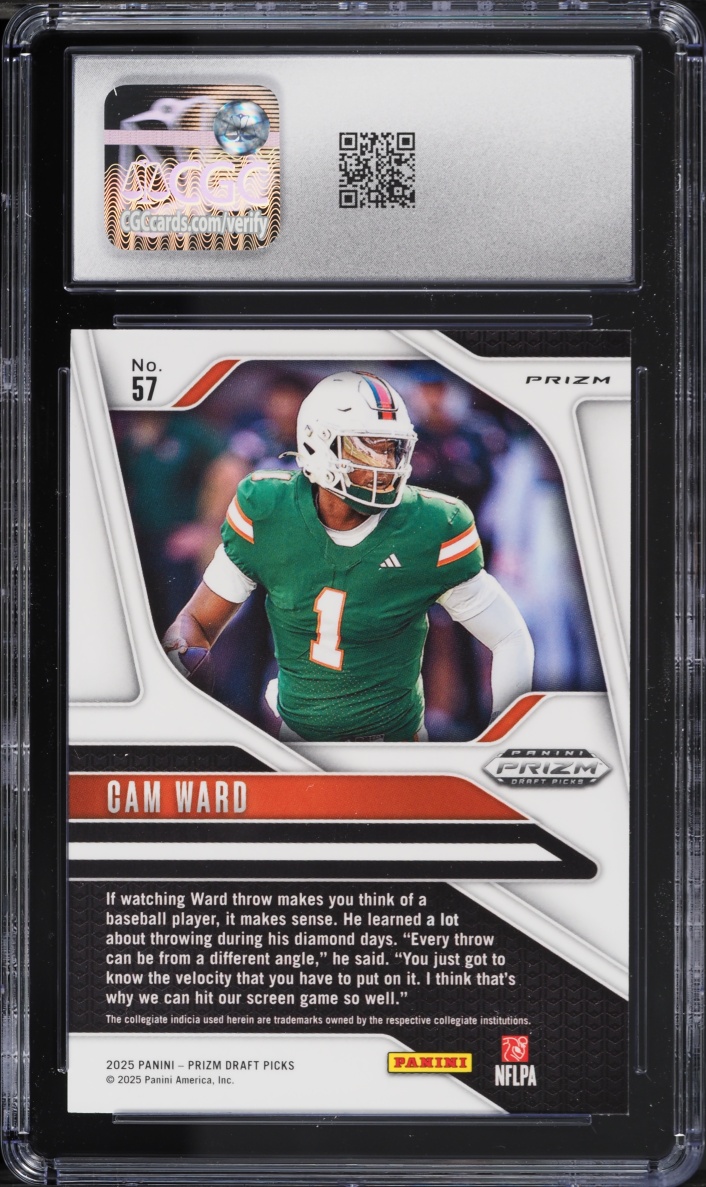 2025 Panini Prizm Draft Picks Purple Wave Cam Ward ROOKIE #57 CGC 9 MINT