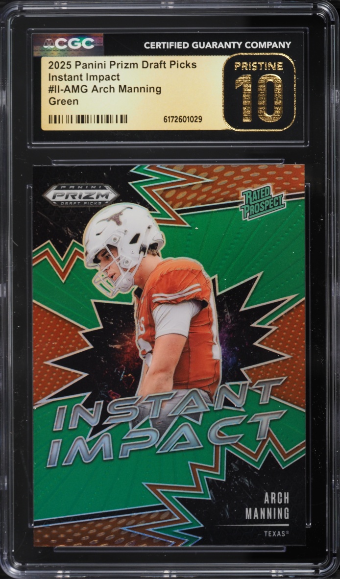 2025 Panini Prizm Draft Picks Instant Impact Green Arch Manning PROSPECT #II-AMG CGC 10