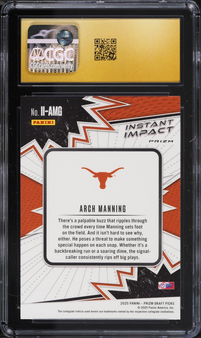 2025 Panini Prizm Draft Picks Instant Impact Green Arch Manning PROSPECT #II-AMG CGC 10
