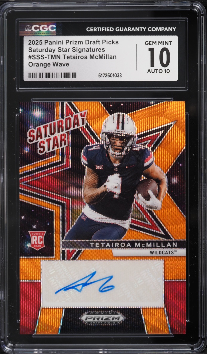 2025 Panini Prizm Draft Saturday Star Orange Wave Tetairoa McMillan ROOKIE AUTO /75 CGC 10