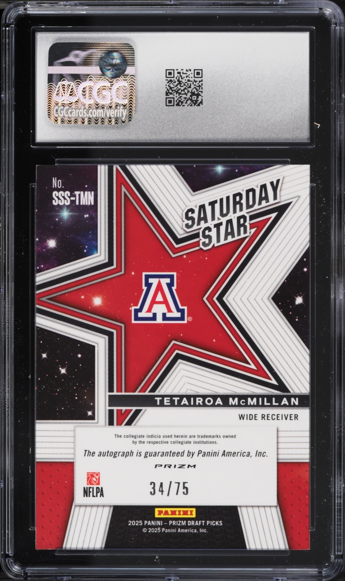 2025 Panini Prizm Draft Saturday Star Orange Wave Tetairoa McMillan ROOKIE AUTO /75 CGC 10