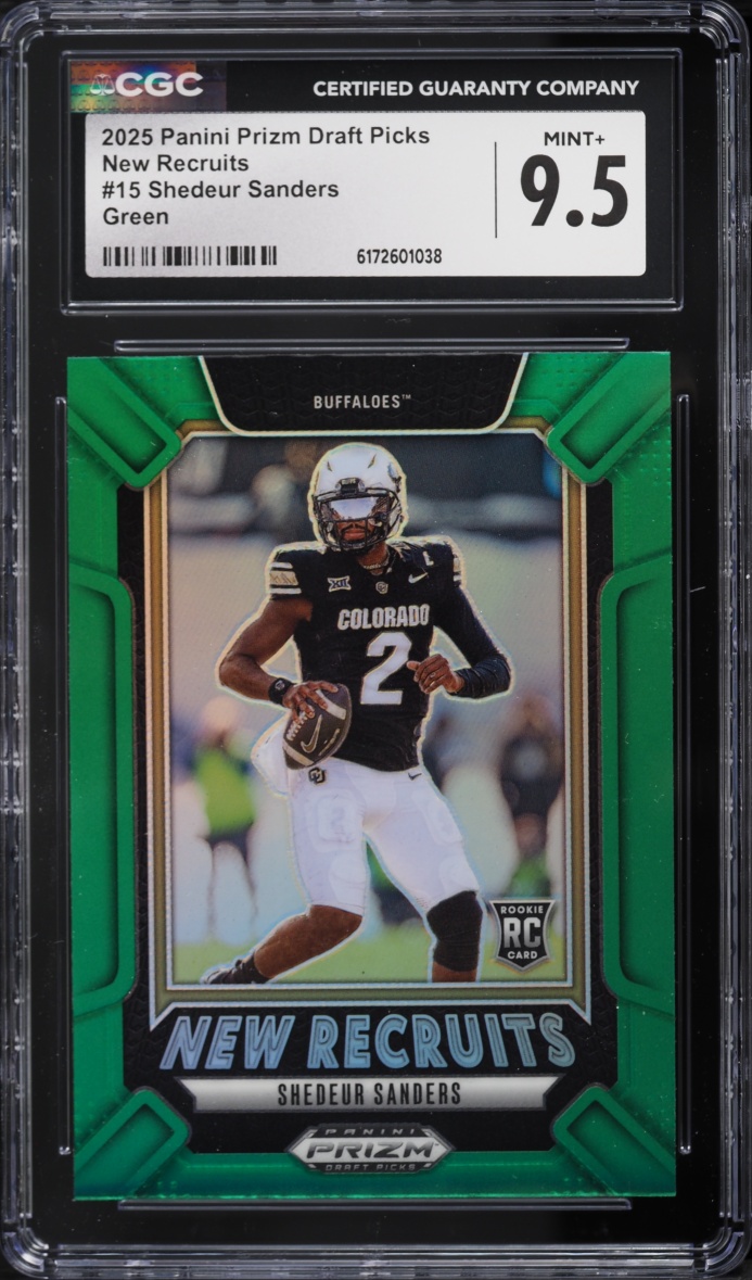 2025 Panini Prizm Draft Picks New Recruits Green Shedeur Sanders ROOKIE #15 CGC 9.5 MINT+