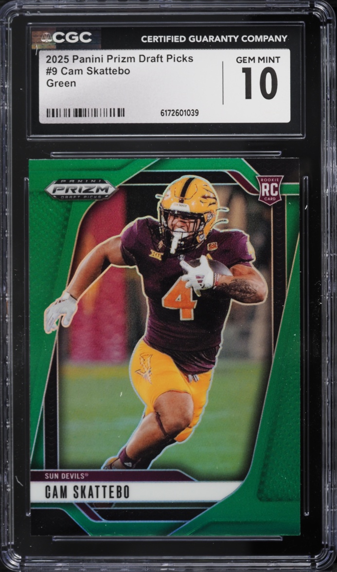 2025 Panini Prizm Draft Picks Green Cam Skattebo ROOKIE #9 CGC 10 GEM MINT
