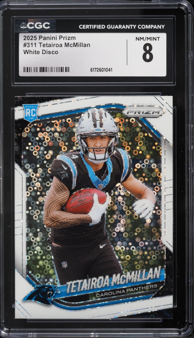 2025 Panini Prizm White Disco Tetairoa McMillan ROOKIE #311 CGC 8 NM-MT