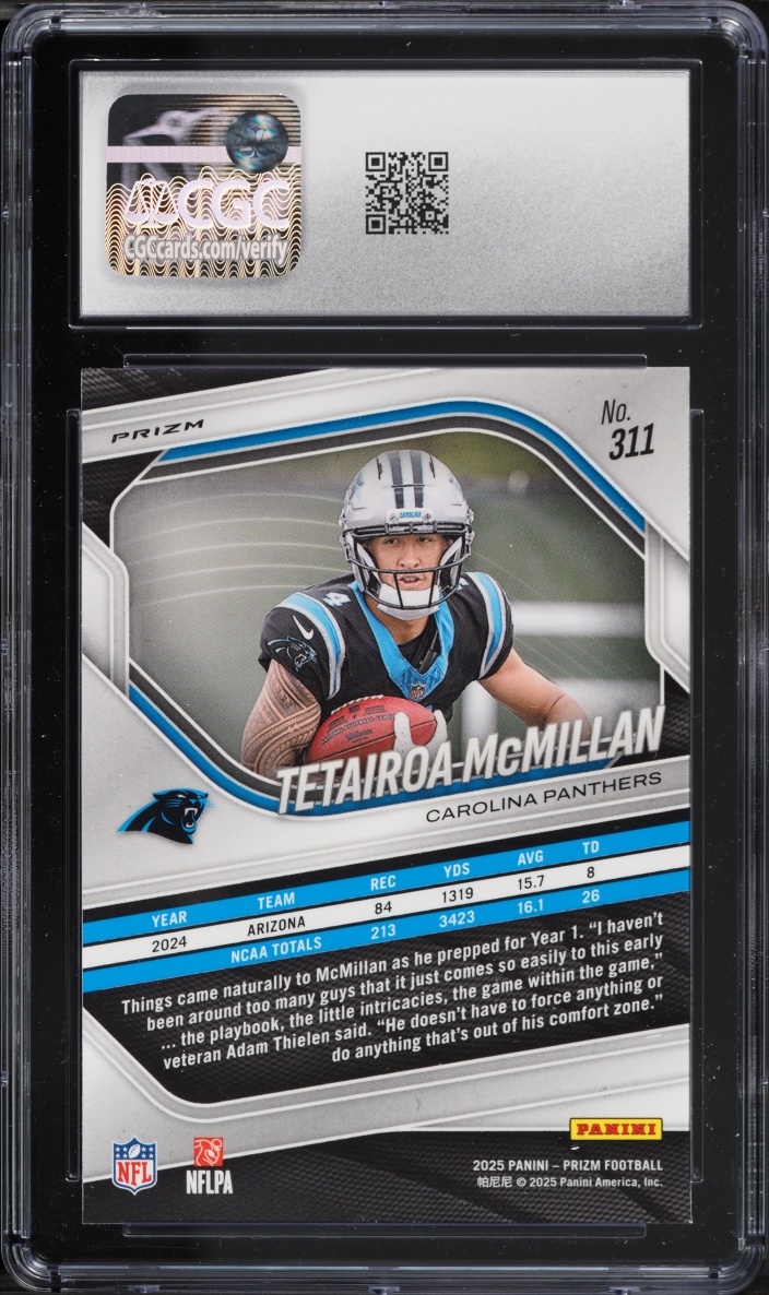2025 Panini Prizm White Disco Tetairoa McMillan ROOKIE #311 CGC 8 NM-MT