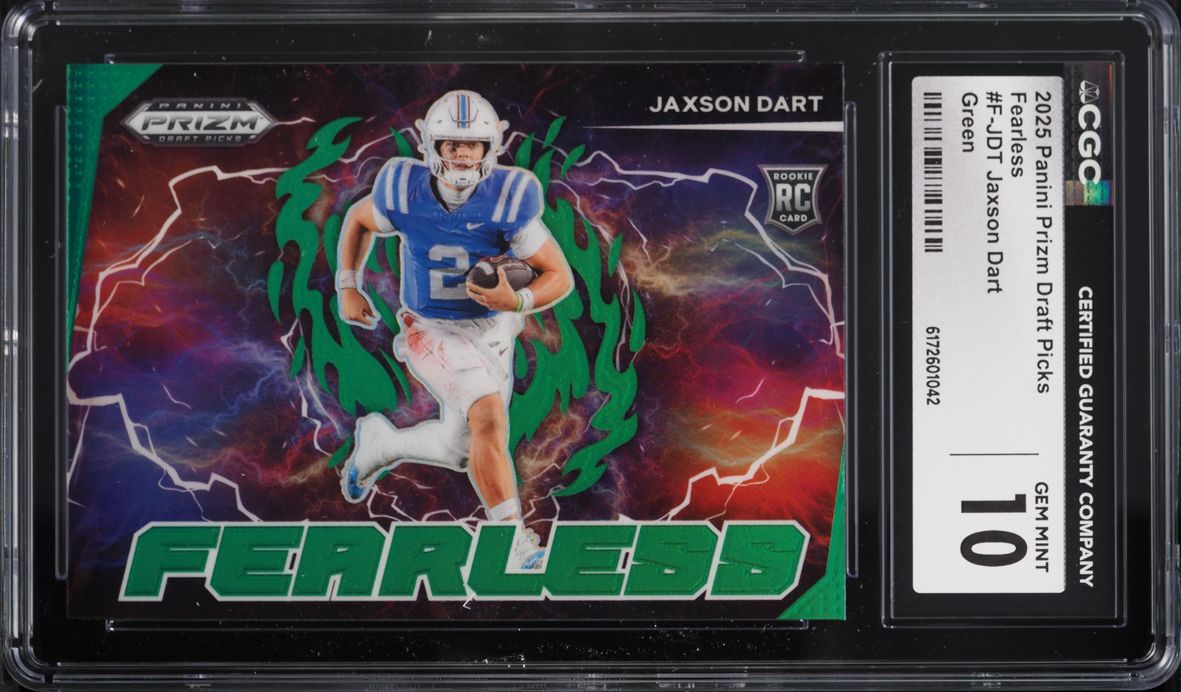 2025 Panini Prizm Draft Picks Fearless Green Jaxson Dart ROOKIE #F-JDT CGC 10 GEM MINT