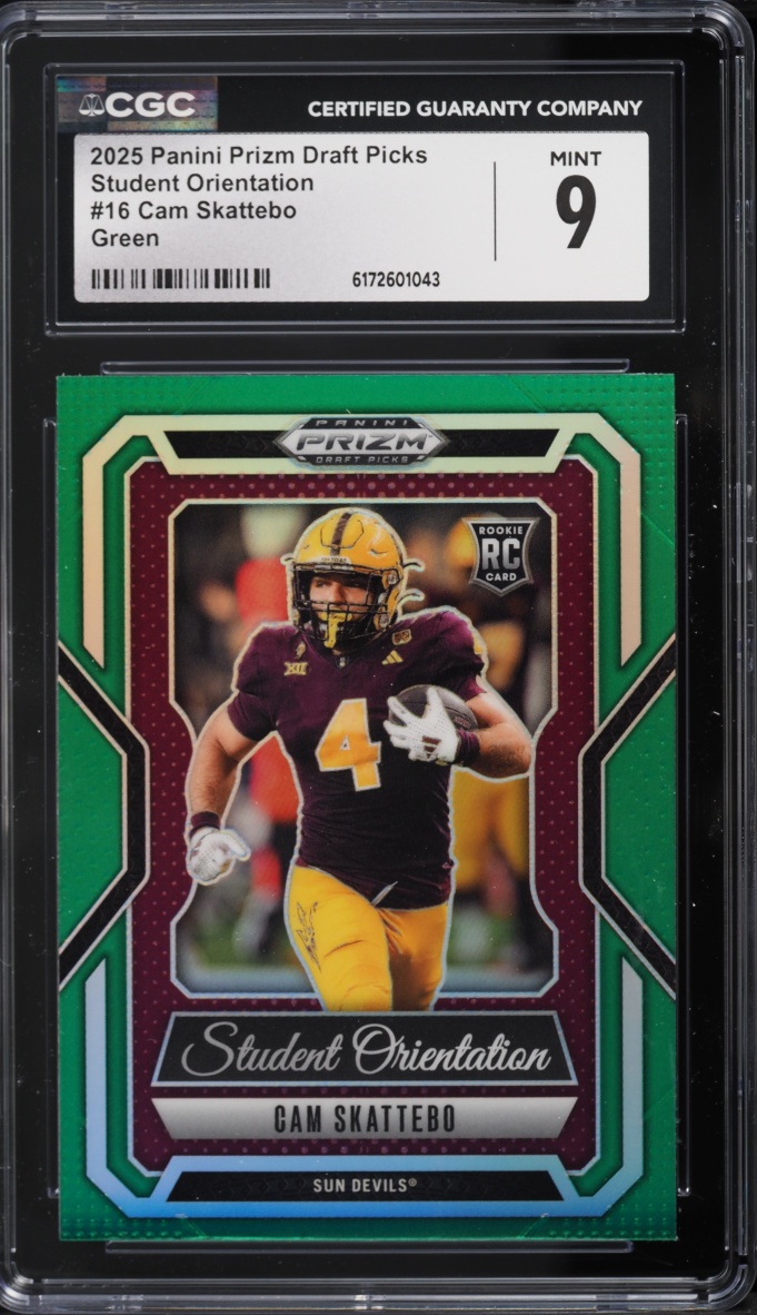 2025 Panini Prizm Draft Picks Student Orientation Green Cam Skattebo ROOKIE #16 CGC 9 MINT