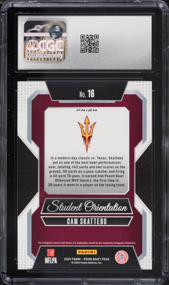 2025 Panini Prizm Draft Picks Student Orientation Green Cam Skattebo ROOKIE #16 CGC 9 MINT