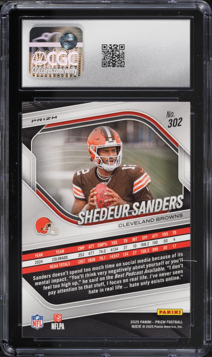 2025 Panini Prizm Silver Shedeur Sanders ROOKIE #302 CGC 9 MINT