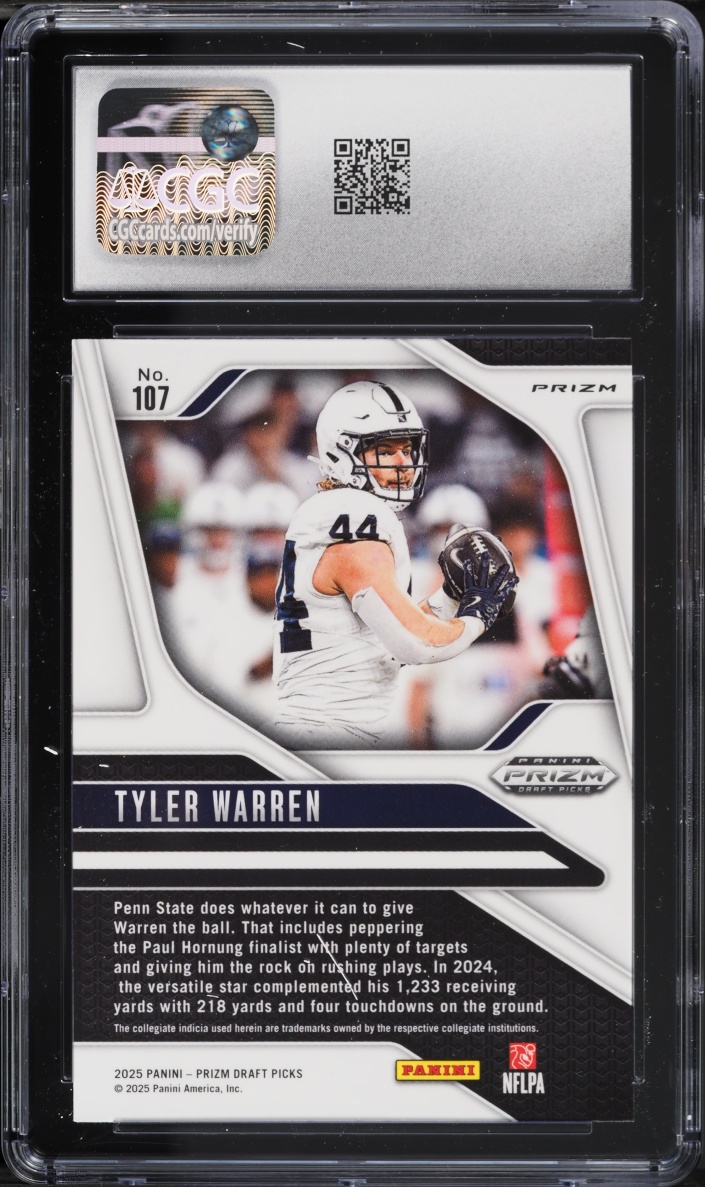 2025 Panini Prizm Draft Picks Purple Wave Tyler Warren ROOKIE #107 CGC 9.5 MINT+