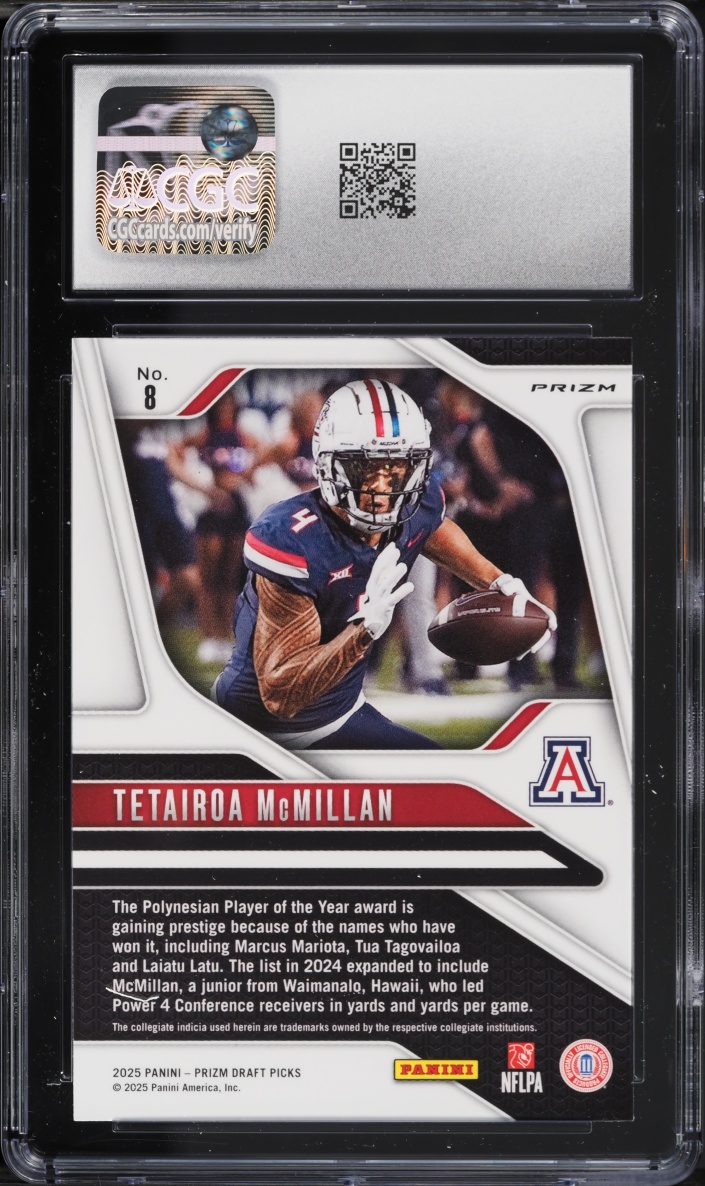 2025 Panini Prizm Draft Picks Purple Wave Tetairoa McMillan ROOKIE #8 CGC 10 GEM MINT