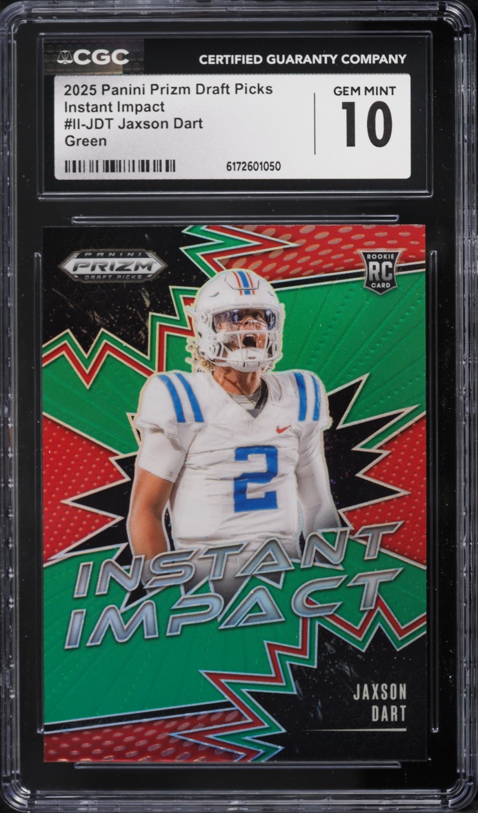 2025 Panini Prizm Draft Picks Instant Impact Green Jaxson Dart ROOKIE #II-JDT CGC 10 GEM MINT
