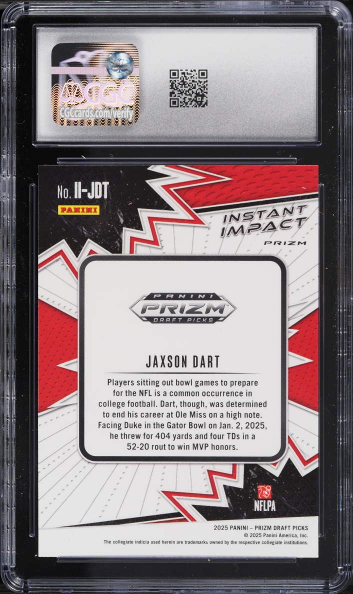 2025 Panini Prizm Draft Picks Instant Impact Green Jaxson Dart ROOKIE #II-JDT CGC 10 GEM MINT