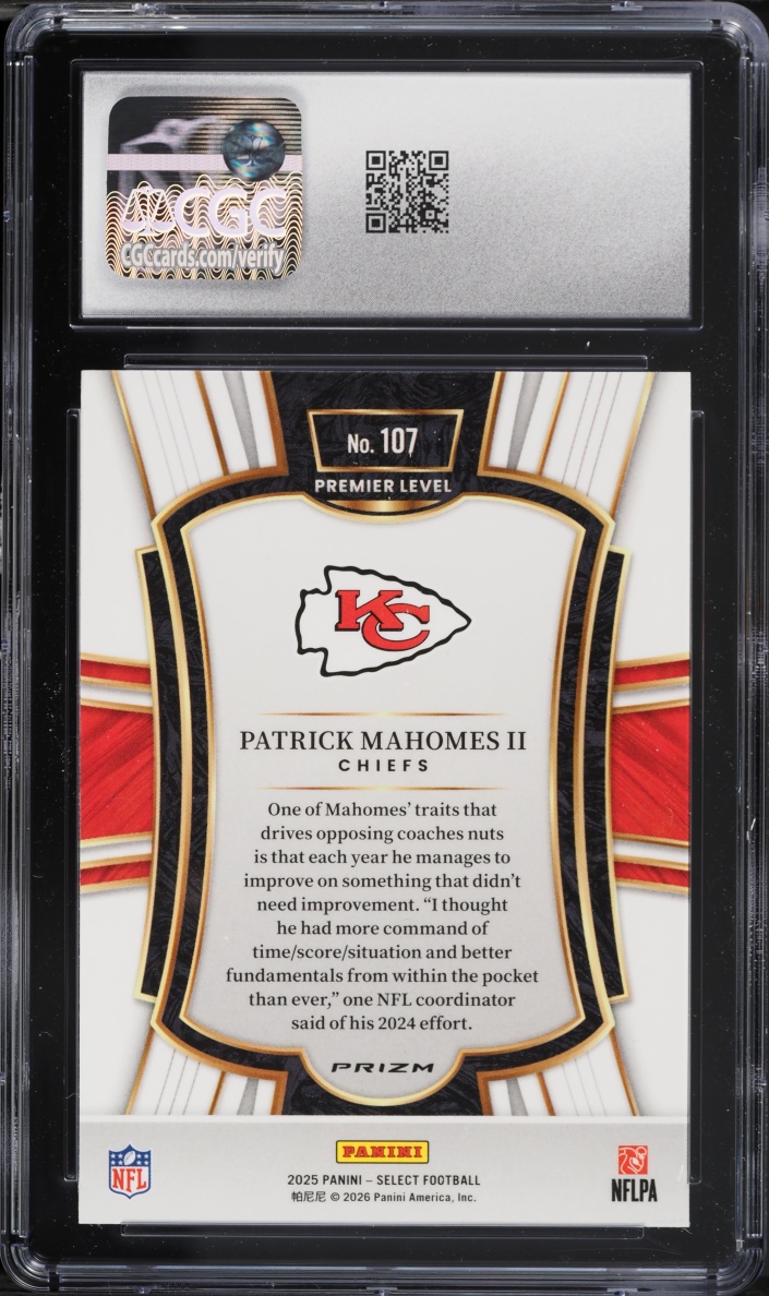 2025 Select Premier Level Green & Yellow Shock Patrick Mahomes II #107 CGC 10 GEM MINT