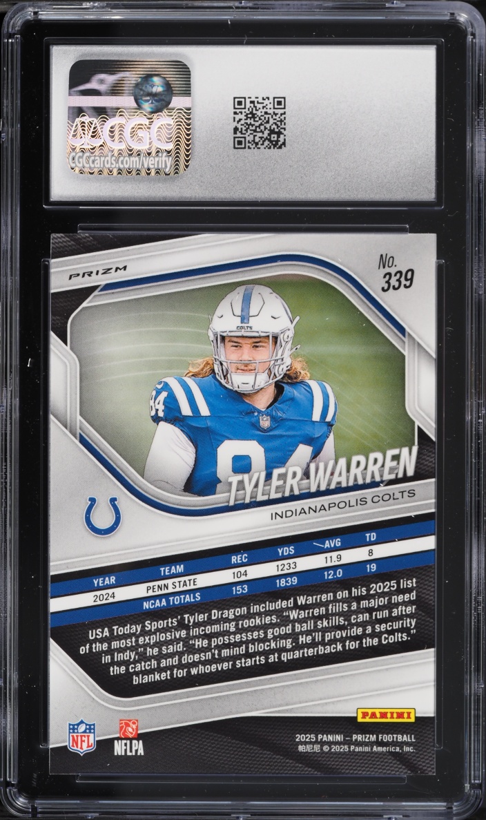 2025 Panini Prizm White Disco Tyler Warren ROOKIE #339 CGC 10 GEM MINT