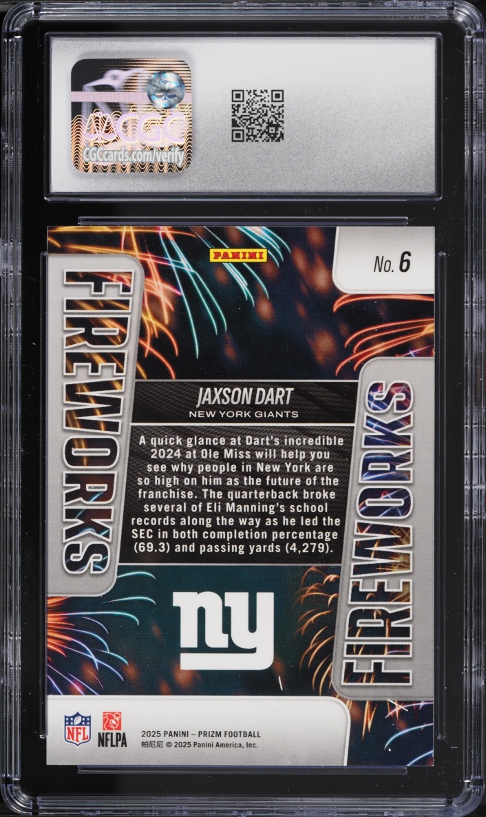 2025 Panini Prizm Fireworks Jaxson Dart ROOKIE #6 CGC 9 MINT