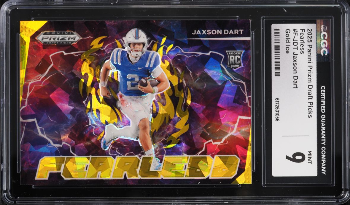 2025 Panini Prizm Draft Picks Fearless Gold Ice Jaxson Dart ROOKIE #F-JDT CGC 9 MINT