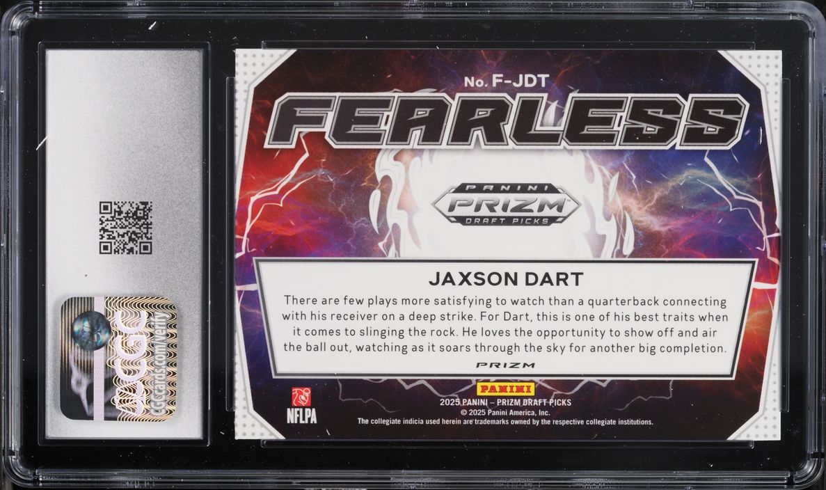 2025 Panini Prizm Draft Picks Fearless Gold Ice Jaxson Dart ROOKIE #F-JDT CGC 9 MINT