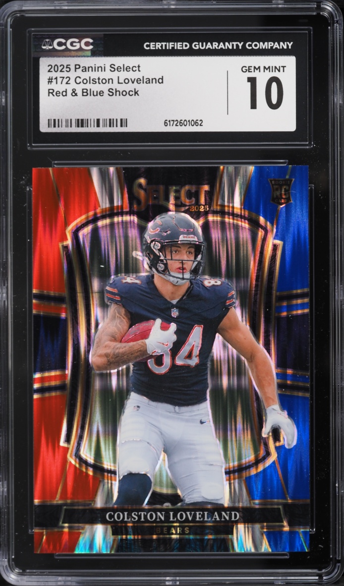 2025 Select Premier Level Red & Blue Shock Colston Loveland ROOKIE #172 CGC 10 GEM MINT