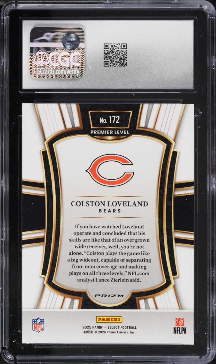 2025 Select Premier Level Red & Blue Shock Colston Loveland ROOKIE #172 CGC 10 GEM MINT