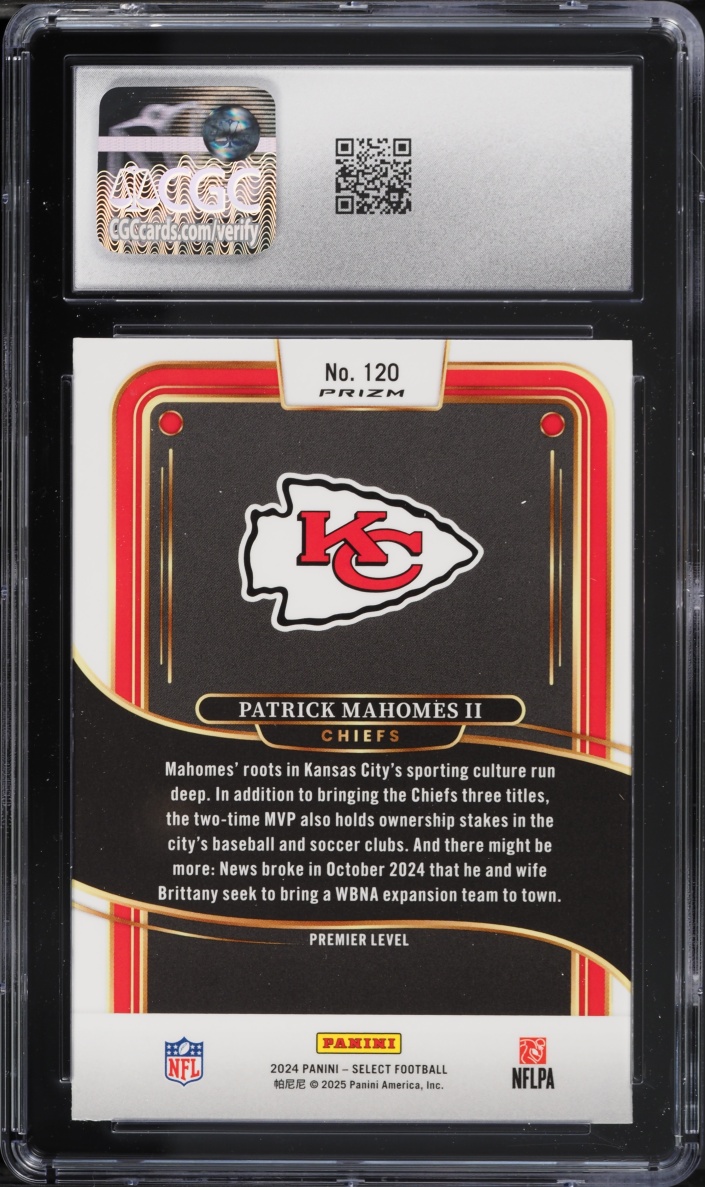 2024 Select Premier Level Red & Blue Shock Patrick Mahomes II #120 CGC 9 MINT