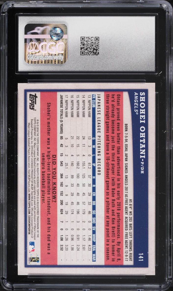 2018 Topps Big League Shohei Ohtani ROOKIE #141 CGC 9 MINT